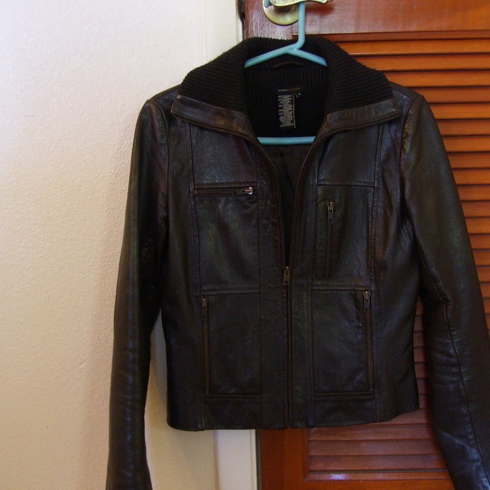 BCBG  Max Azria pebbled leather aviator flight jacket size 2 /4 /xxs/ xs